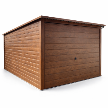 GARAŻ BLASZANY 3m x 5m ze spadem w tył | kolor drewnopodobny / orzech. BL09