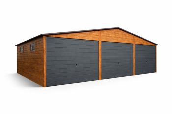 GARAŻ BLASZANY 9m x 6m drewnopodobny z 2 oknami - BL13