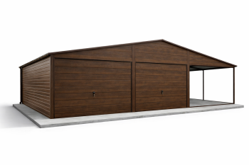 GARAŻ BLASZANY 9m x 6m drewnopodobny z wiatą | orzech. BL19